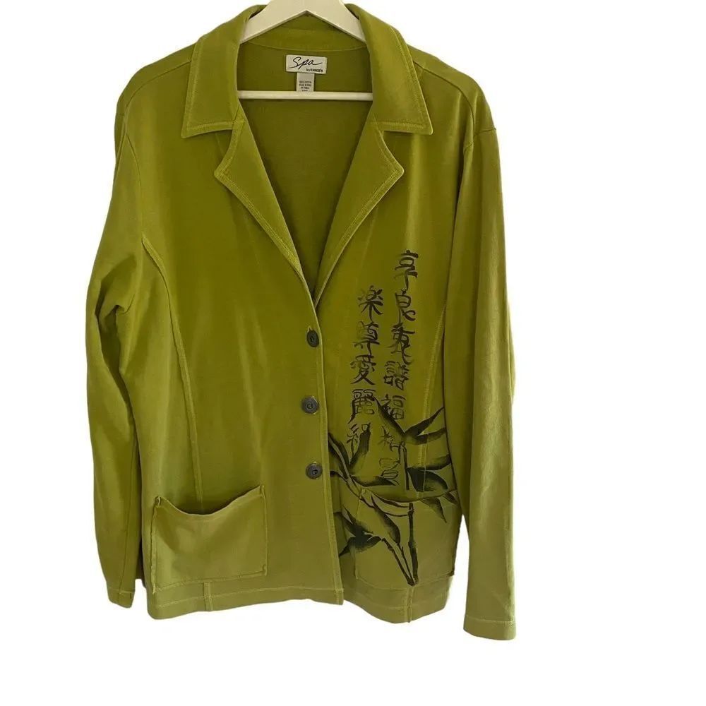 Spa by Chico’s green button down jacket pockets size 3 =XL/16